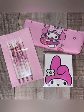 My Melody Pouch w/4pc Pen Set & Decal